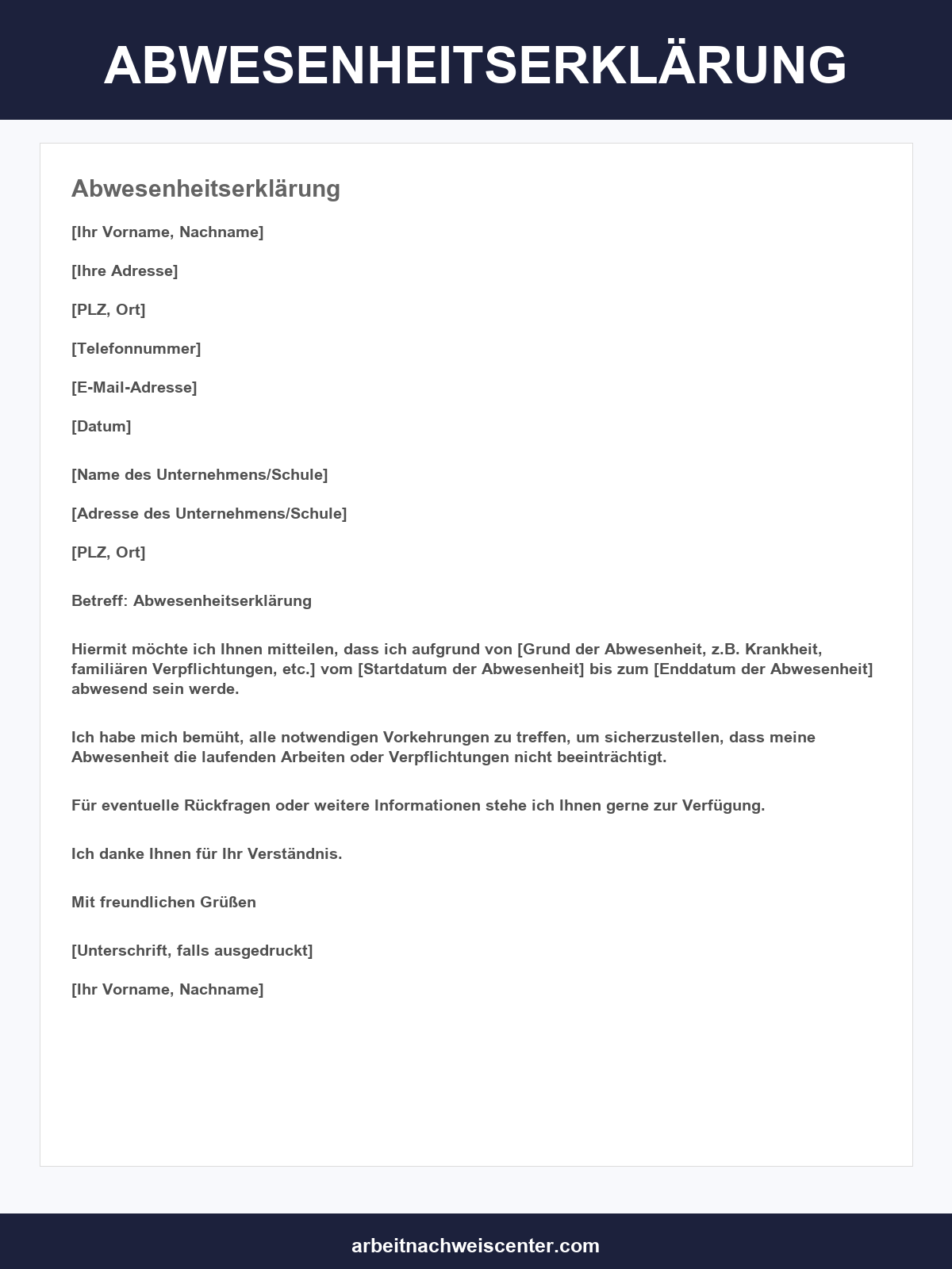 Abwesenheitserklärung