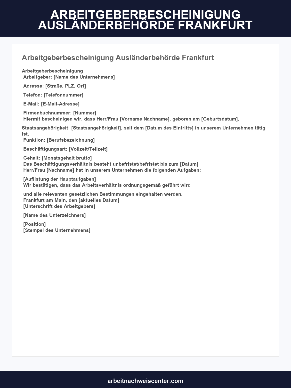 Arbeitgeberbescheinigung Ausländerbehörde Frankfurt