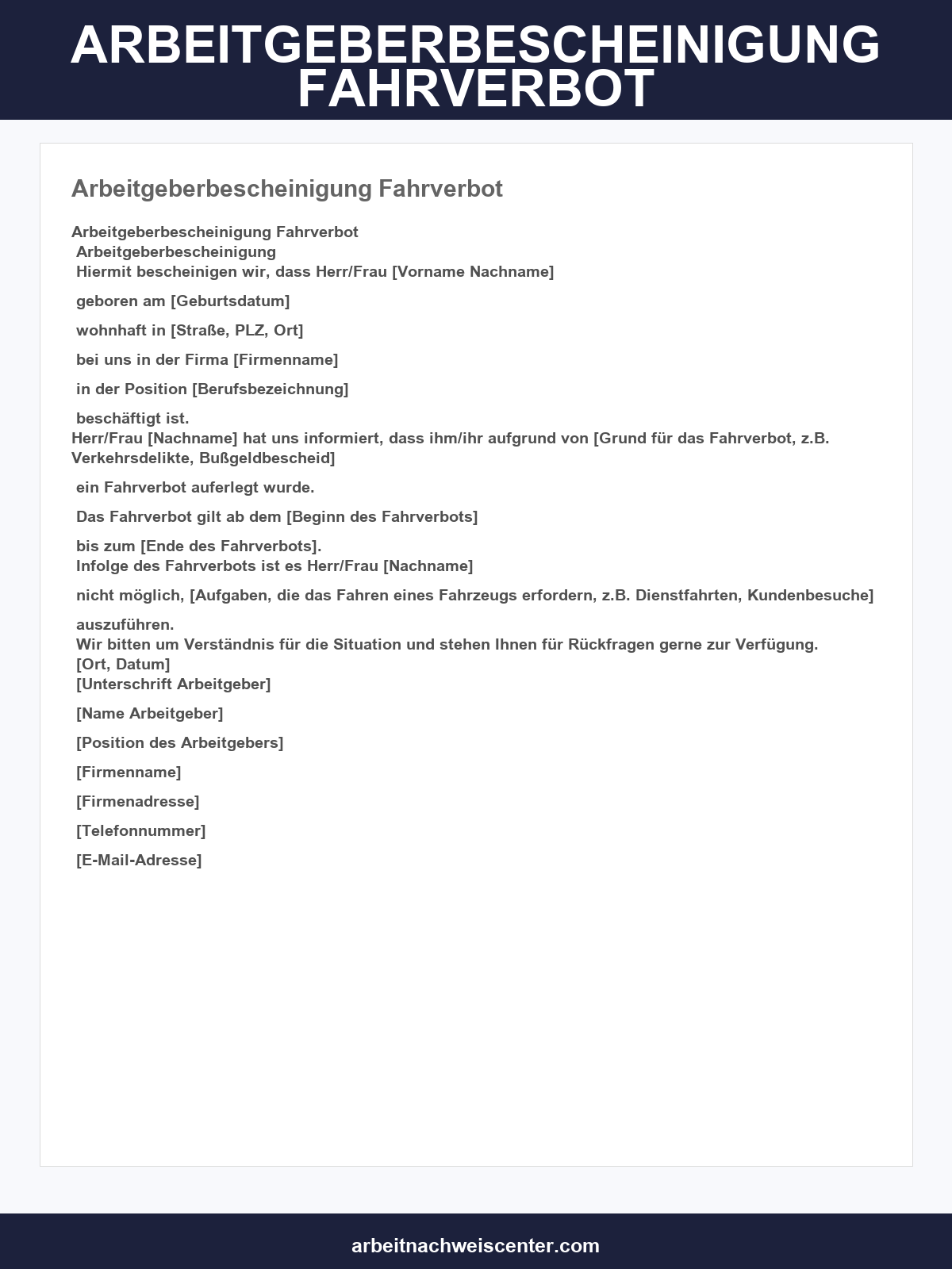 Arbeitgeberbescheinigung Fahrverbot Muster