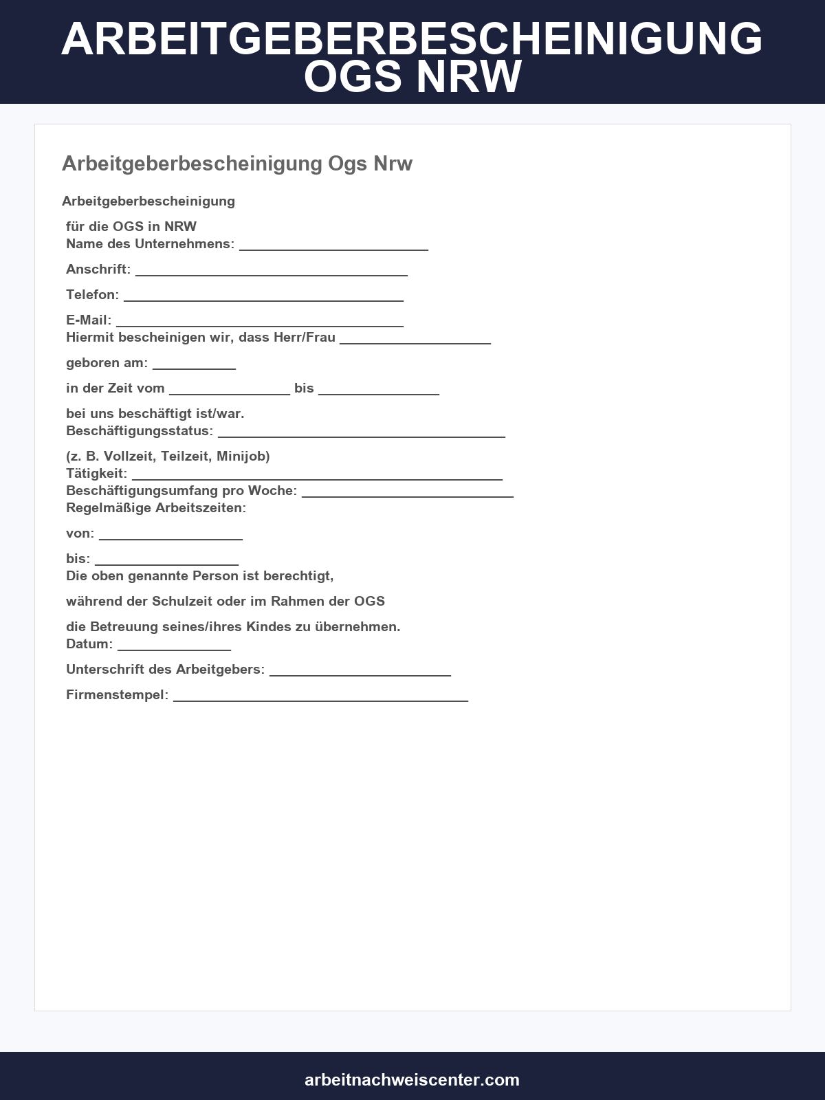 Arbeitgeberbescheinigung Ogs Vorlage Nrw