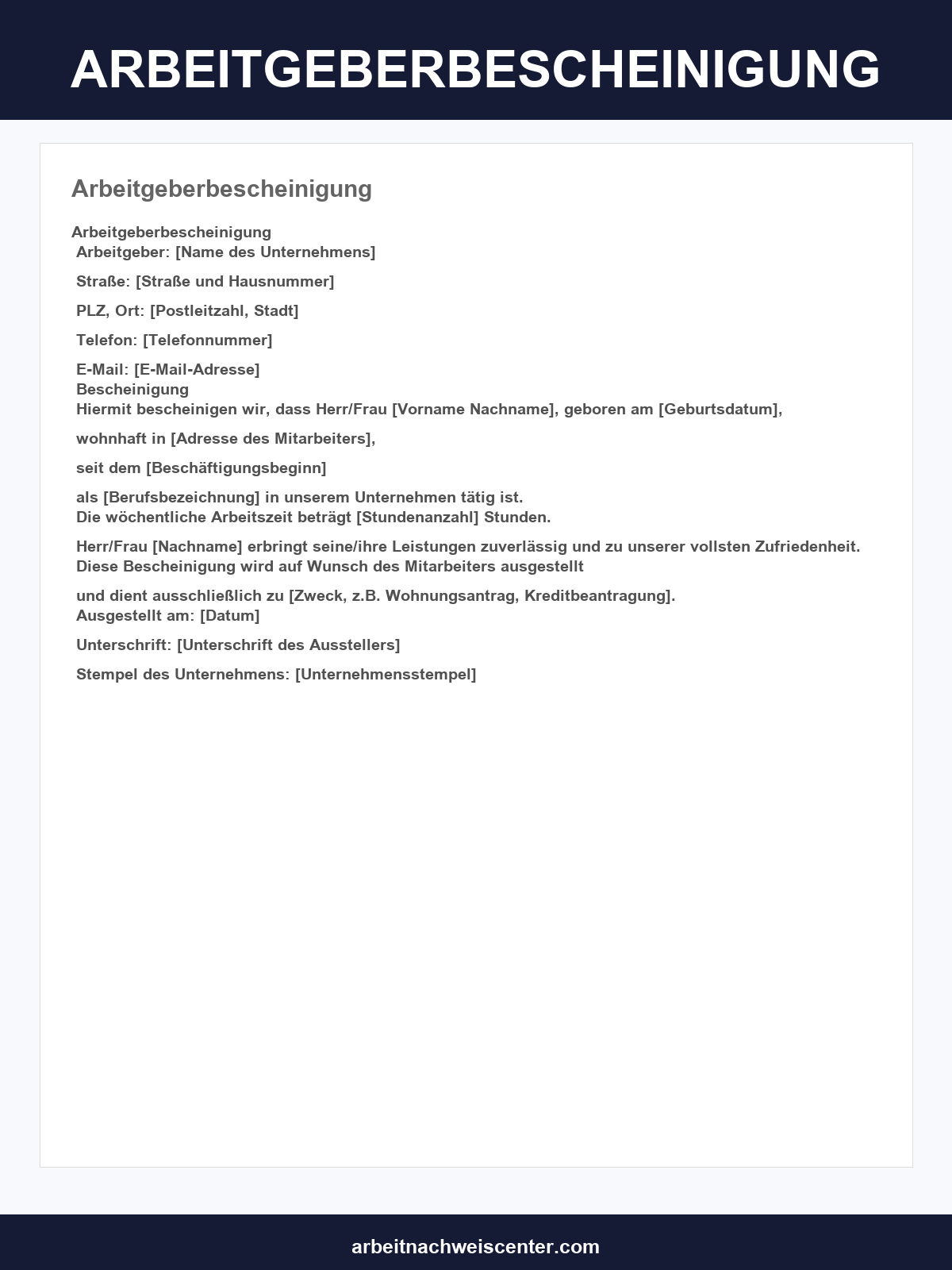 Arbeitgeberbescheinigung Muster