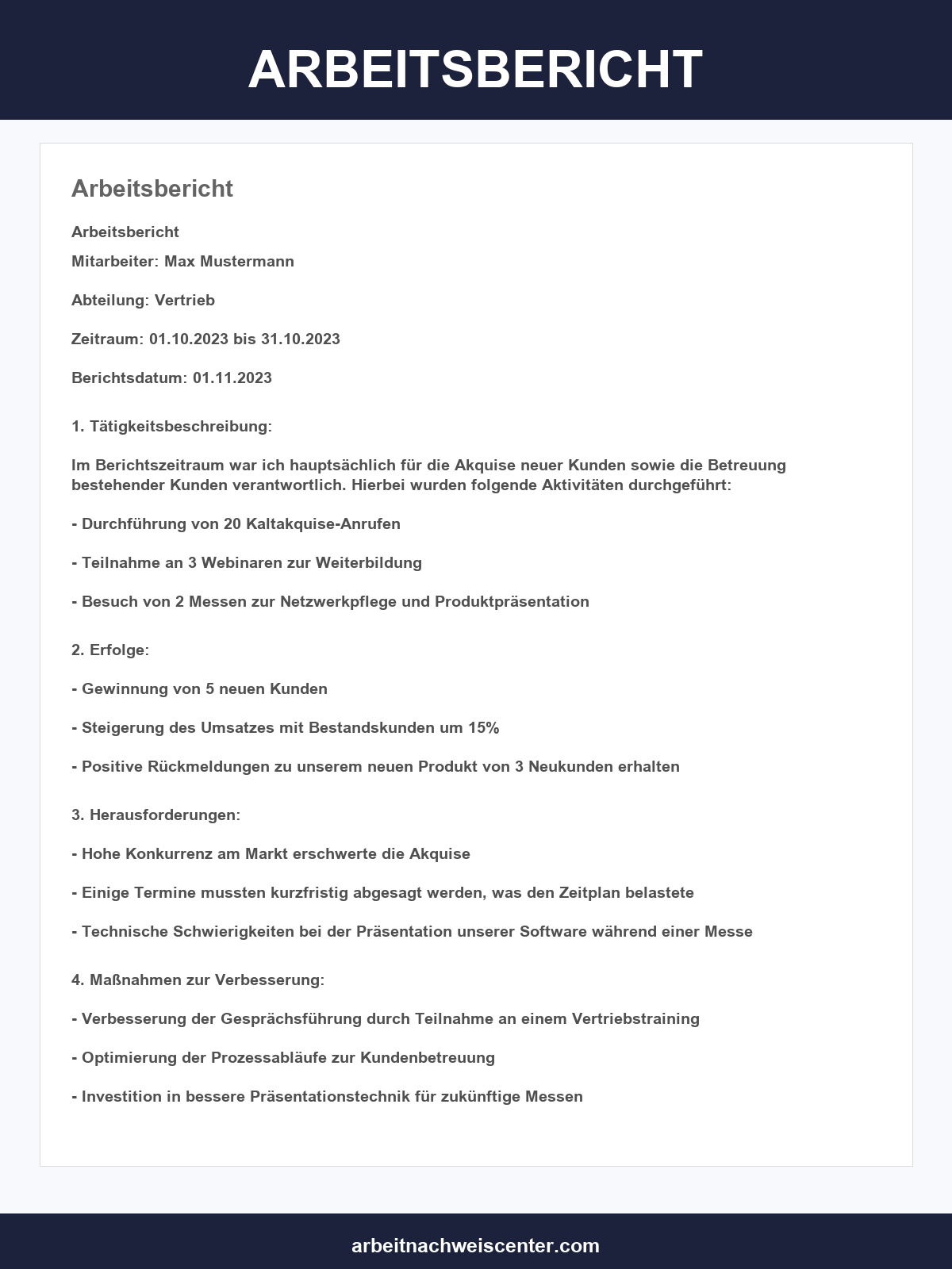 Arbeitsbericht Vorlage