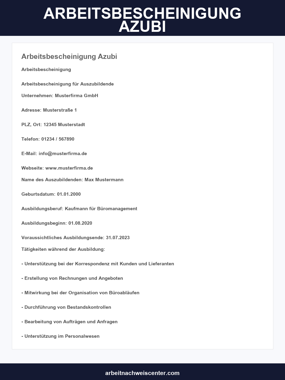 Arbeitsbescheinigung Azubi