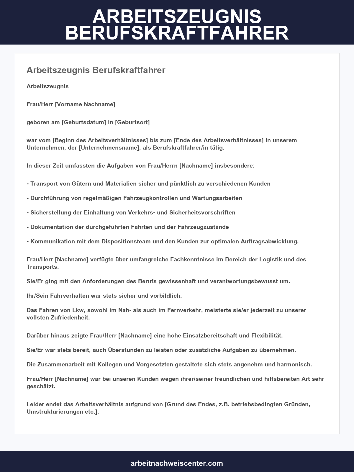 Arbeitszeugnis Berufskraftfahrer