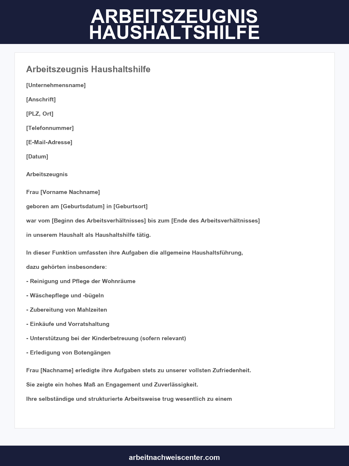 Arbeitszeugnis Haushaltshilfe