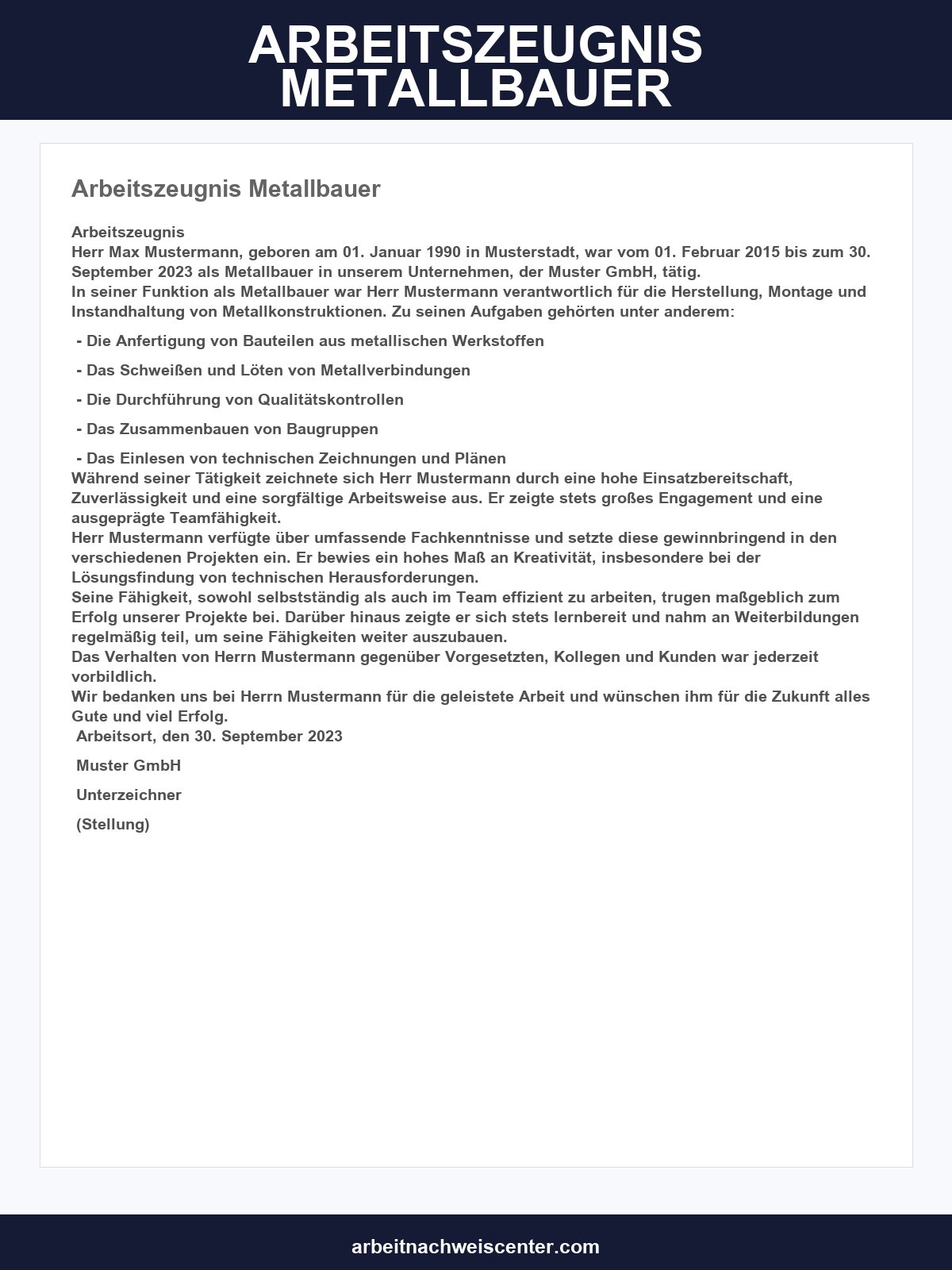 Arbeitszeugnis Metallbauer
