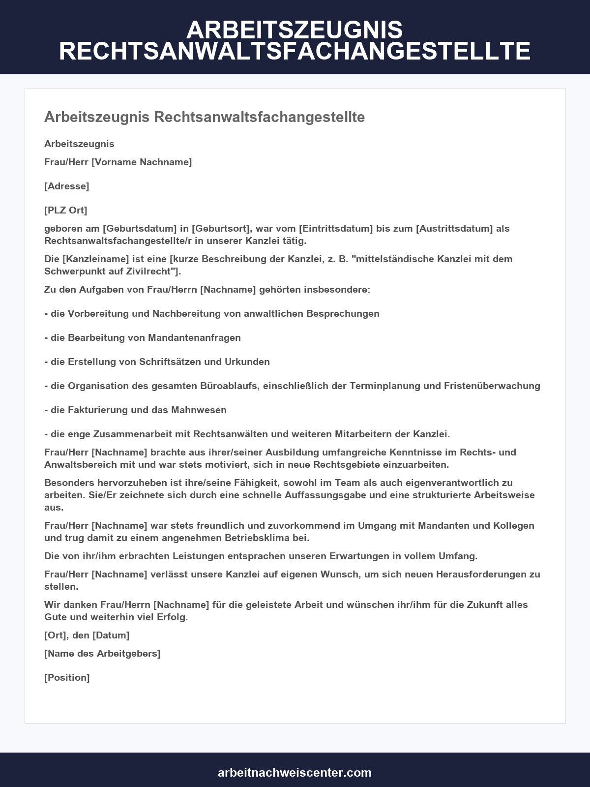 Arbeitszeugnis Rechtsanwaltsfachangestellte