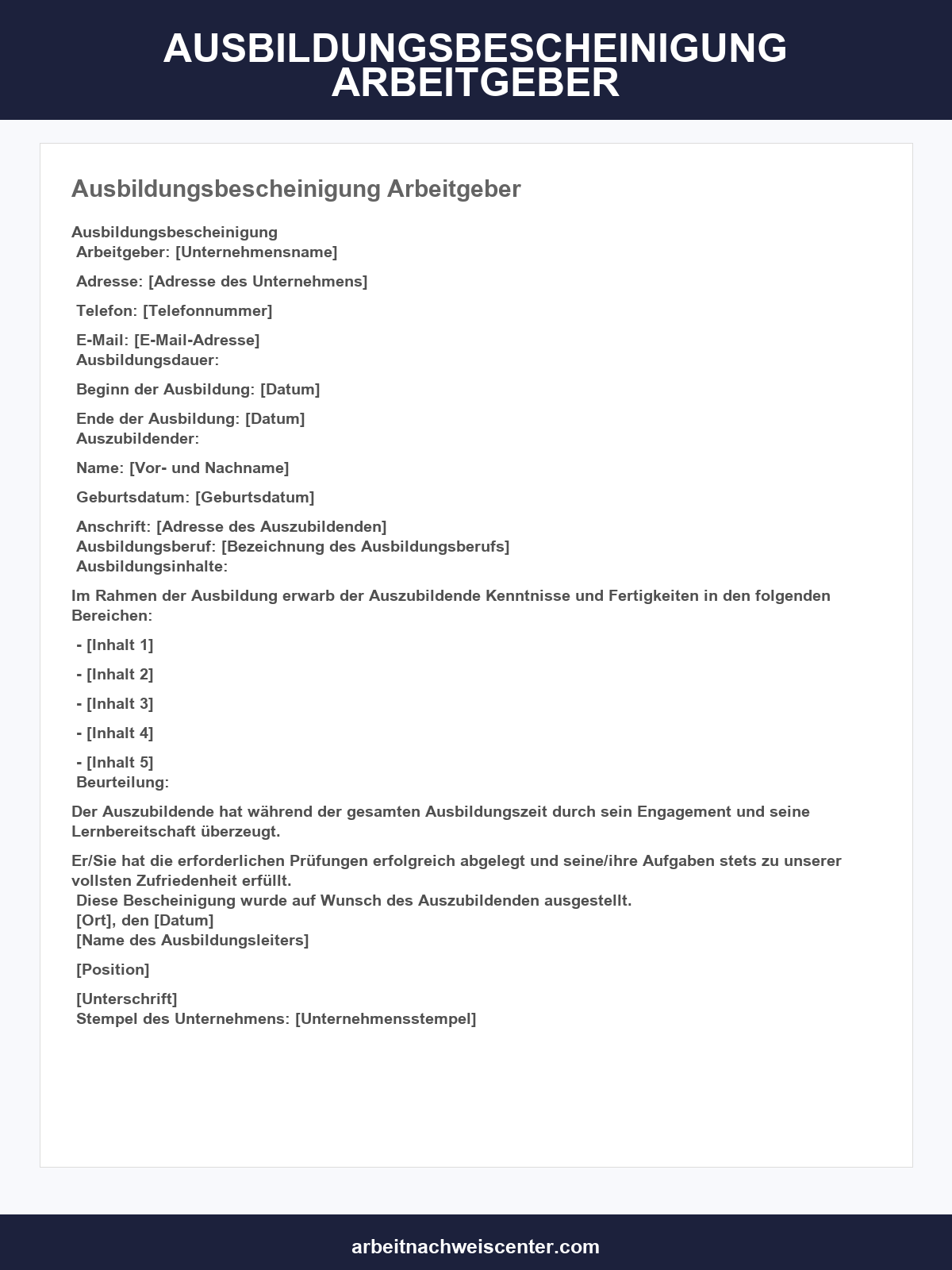 Ausbildungsbescheinigung Arbeitgeber