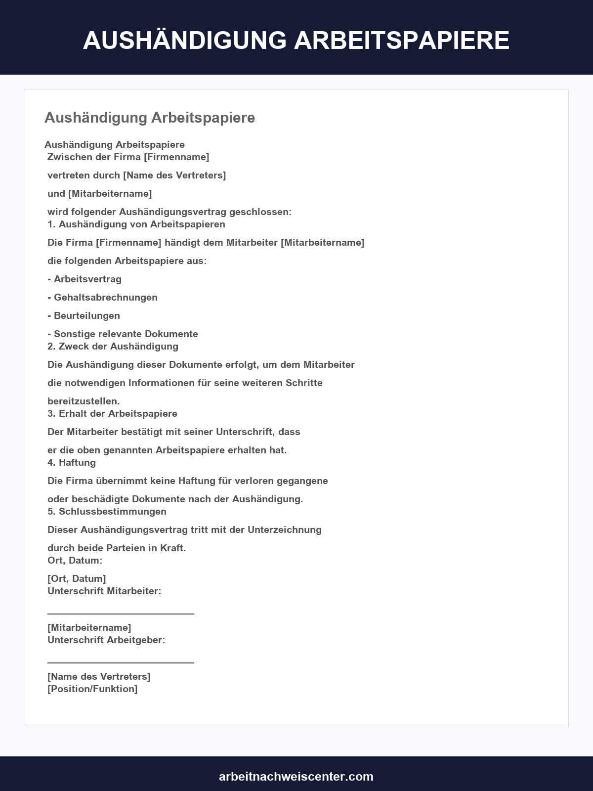 Musterschreiben Aushändigung Arbeitspapiere