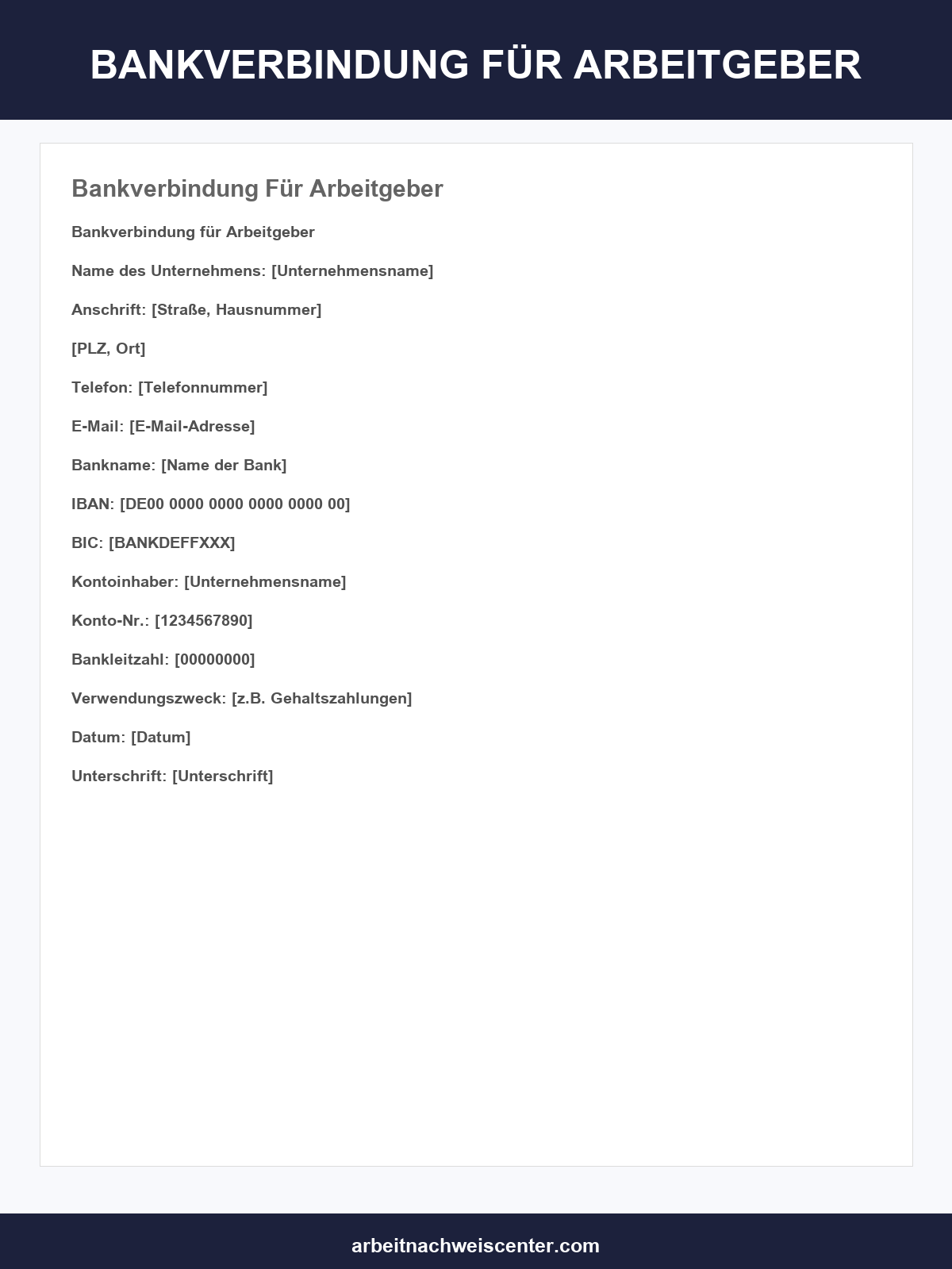Bankverbindung Für Arbeitgeber Muster