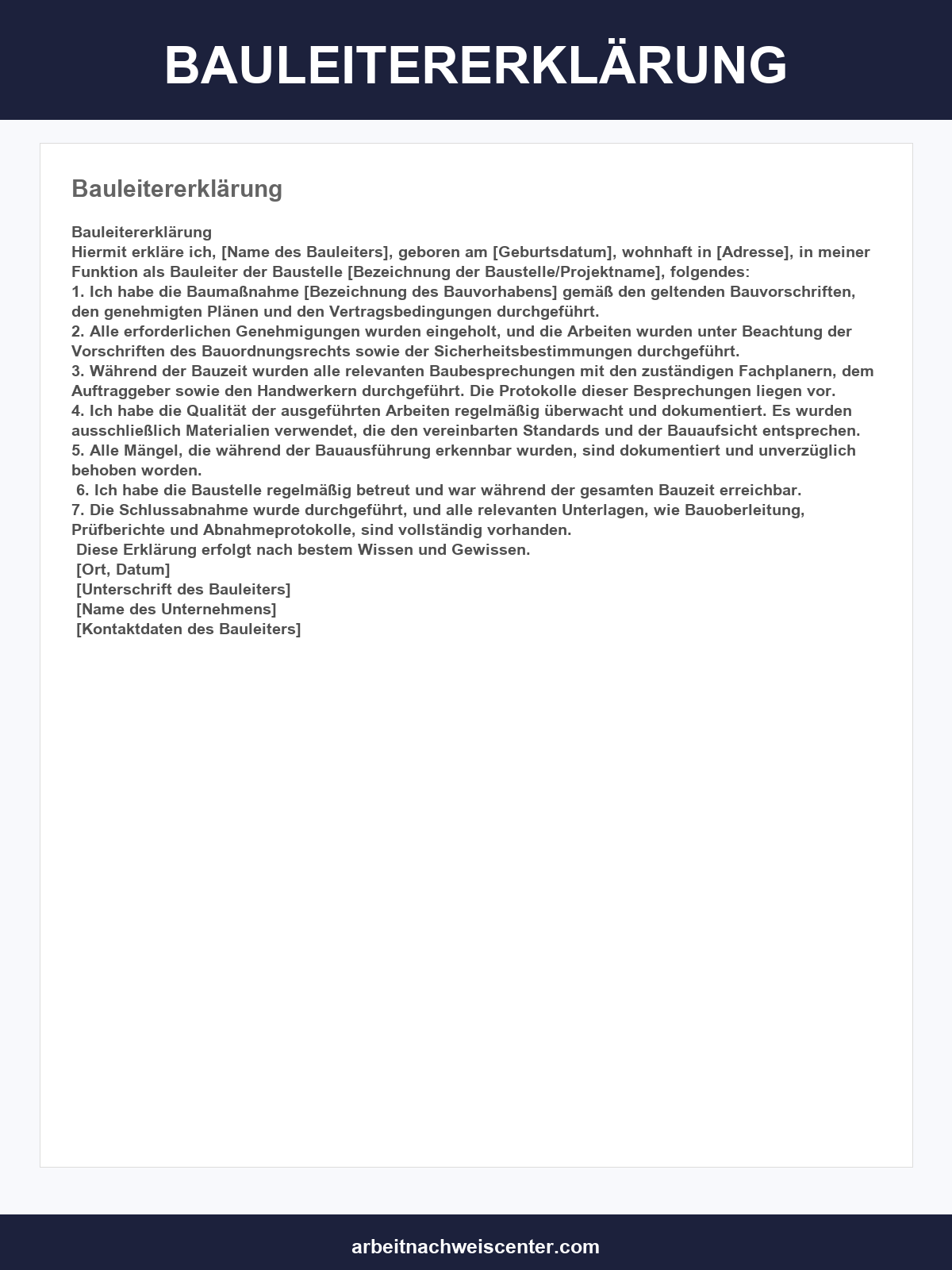 Bauleitererklärung Vorlage