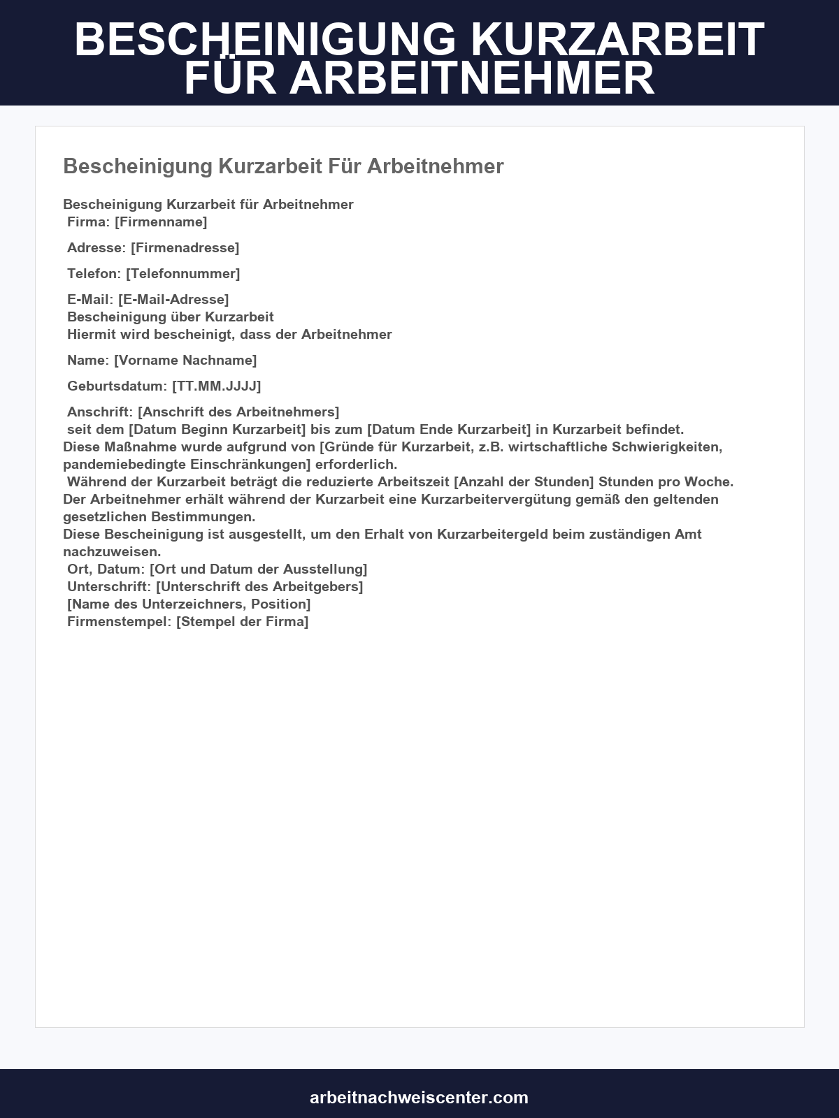 Bescheinigung Kurzarbeit Für Arbeitnehmer