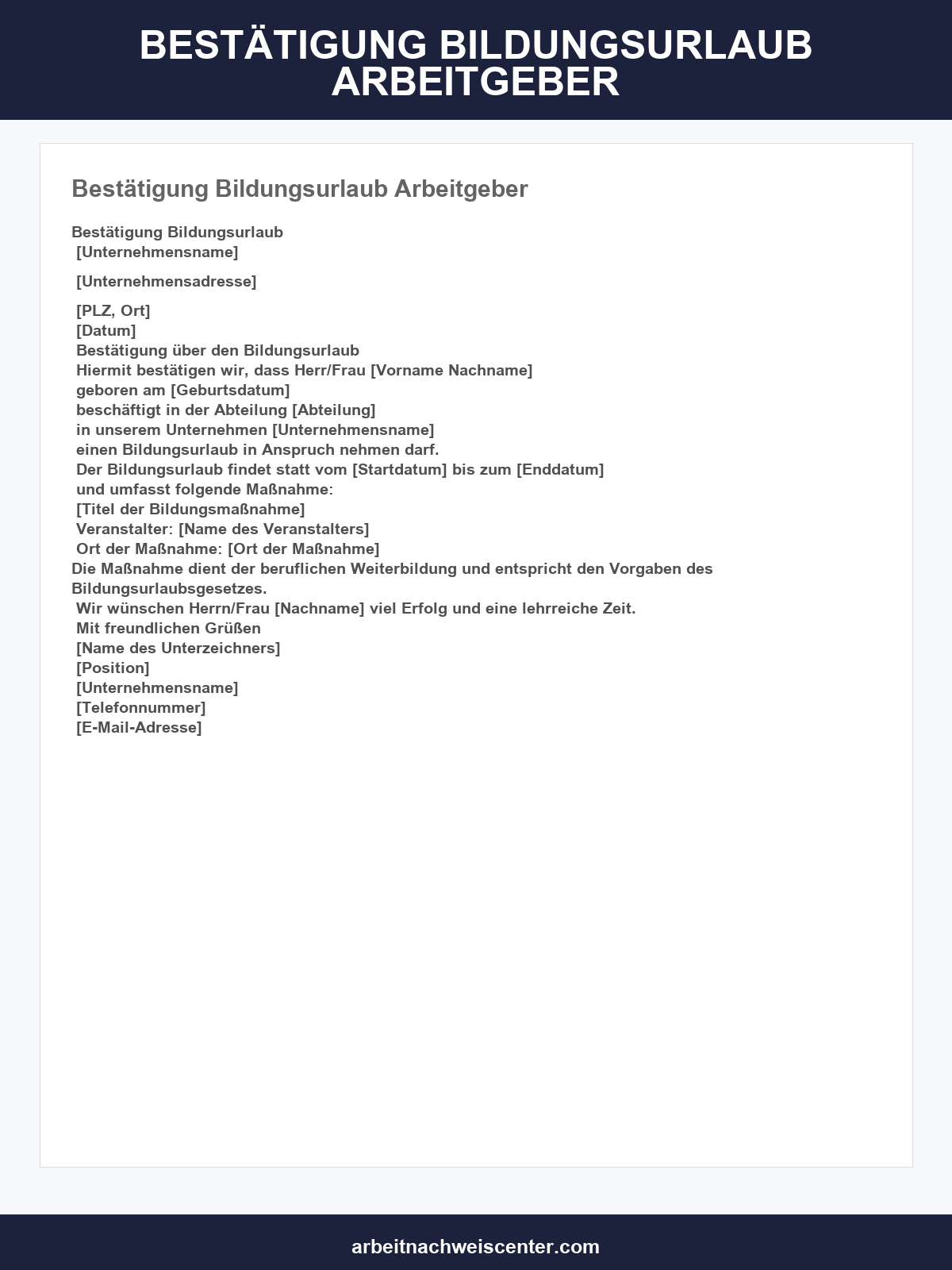 Bestätigung Bildungsurlaub Arbeitgeber Muster