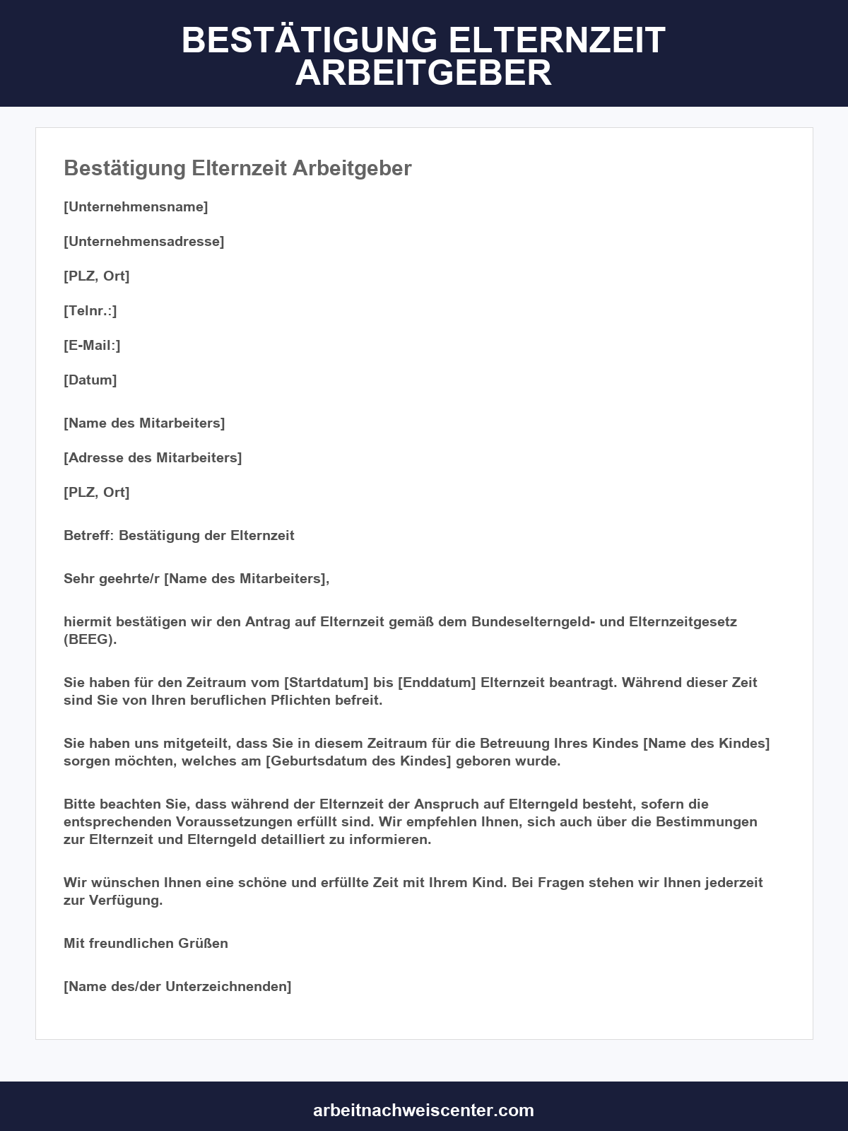 Bestätigung Elternzeit Arbeitgeber Muster