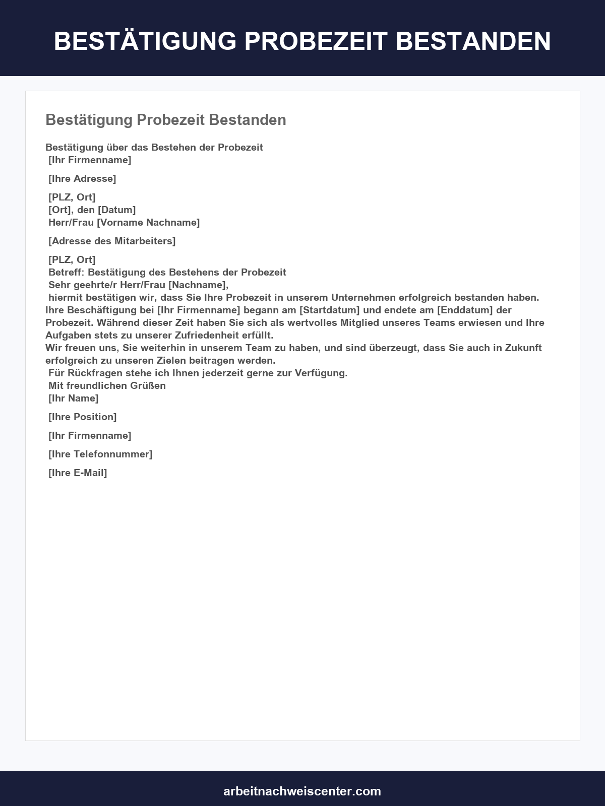 Bestätigung Probezeit Bestanden Vorlage