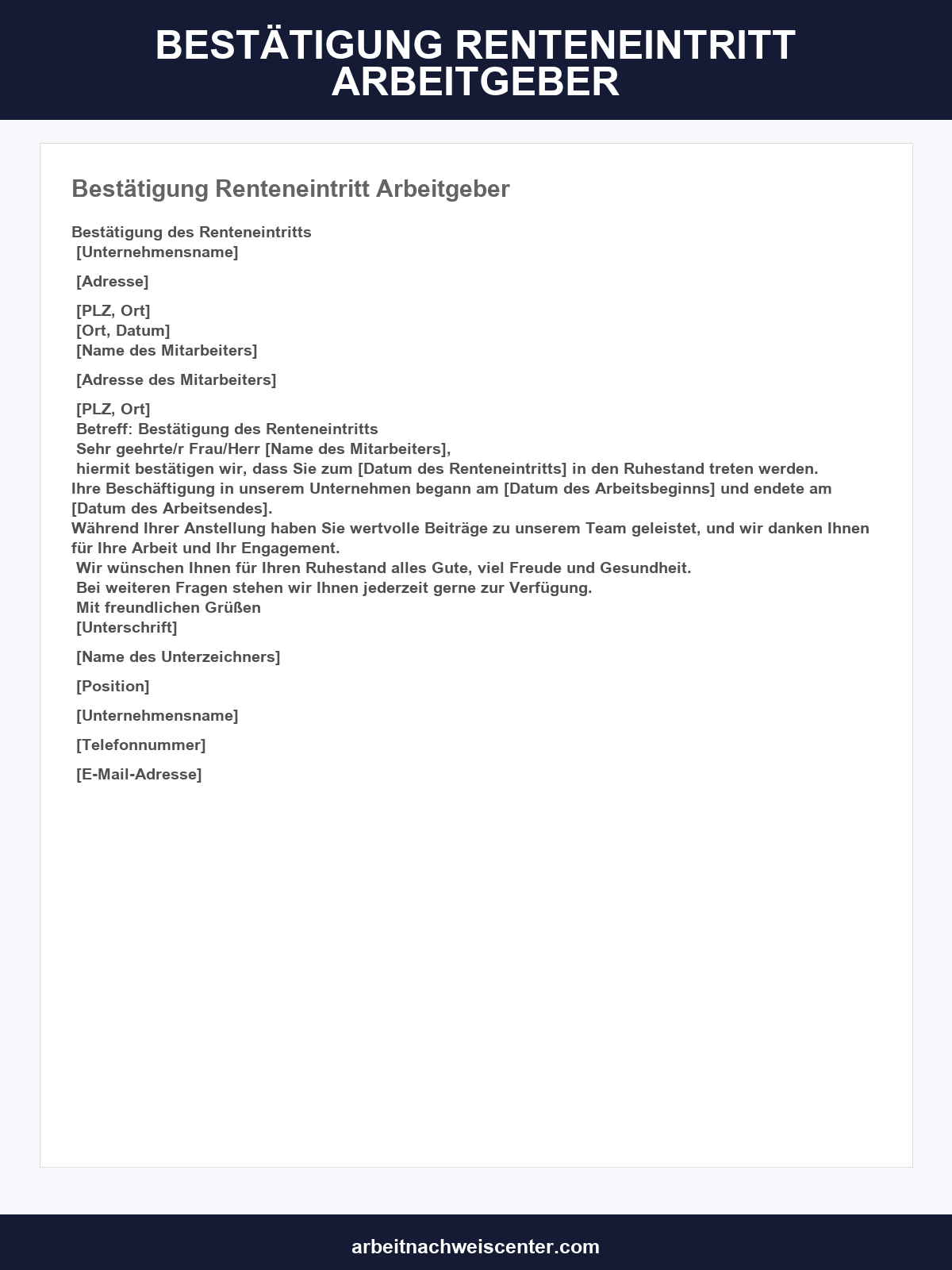 Bestätigung Renteneintritt Arbeitgeber Muster