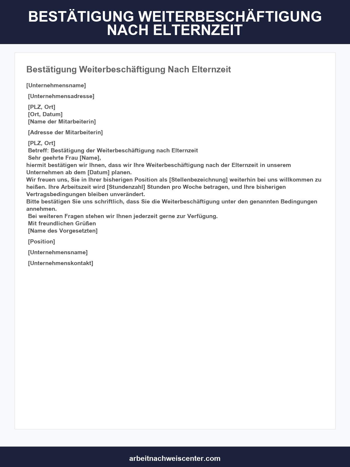 Bestätigung Weiterbeschäftigung Nach Elternzeit Vorlage