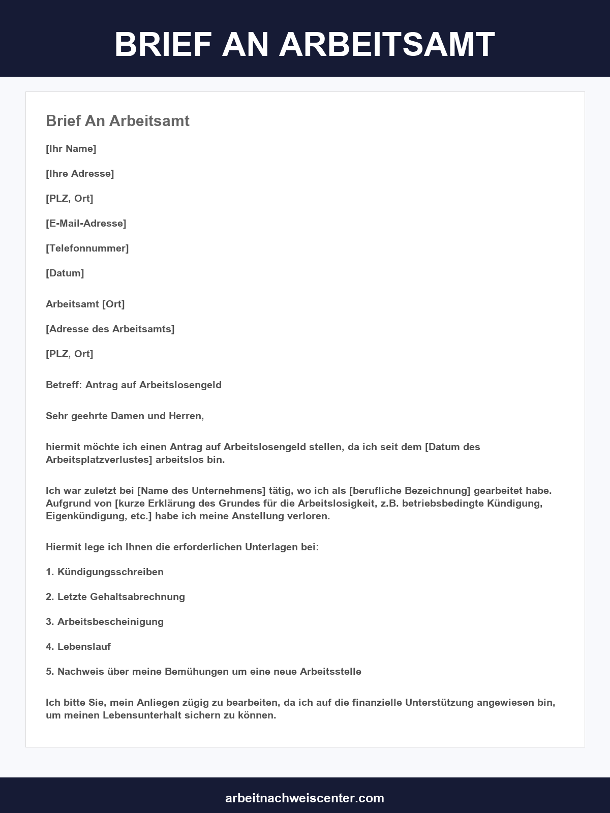 Brief An Arbeitsamt Muster