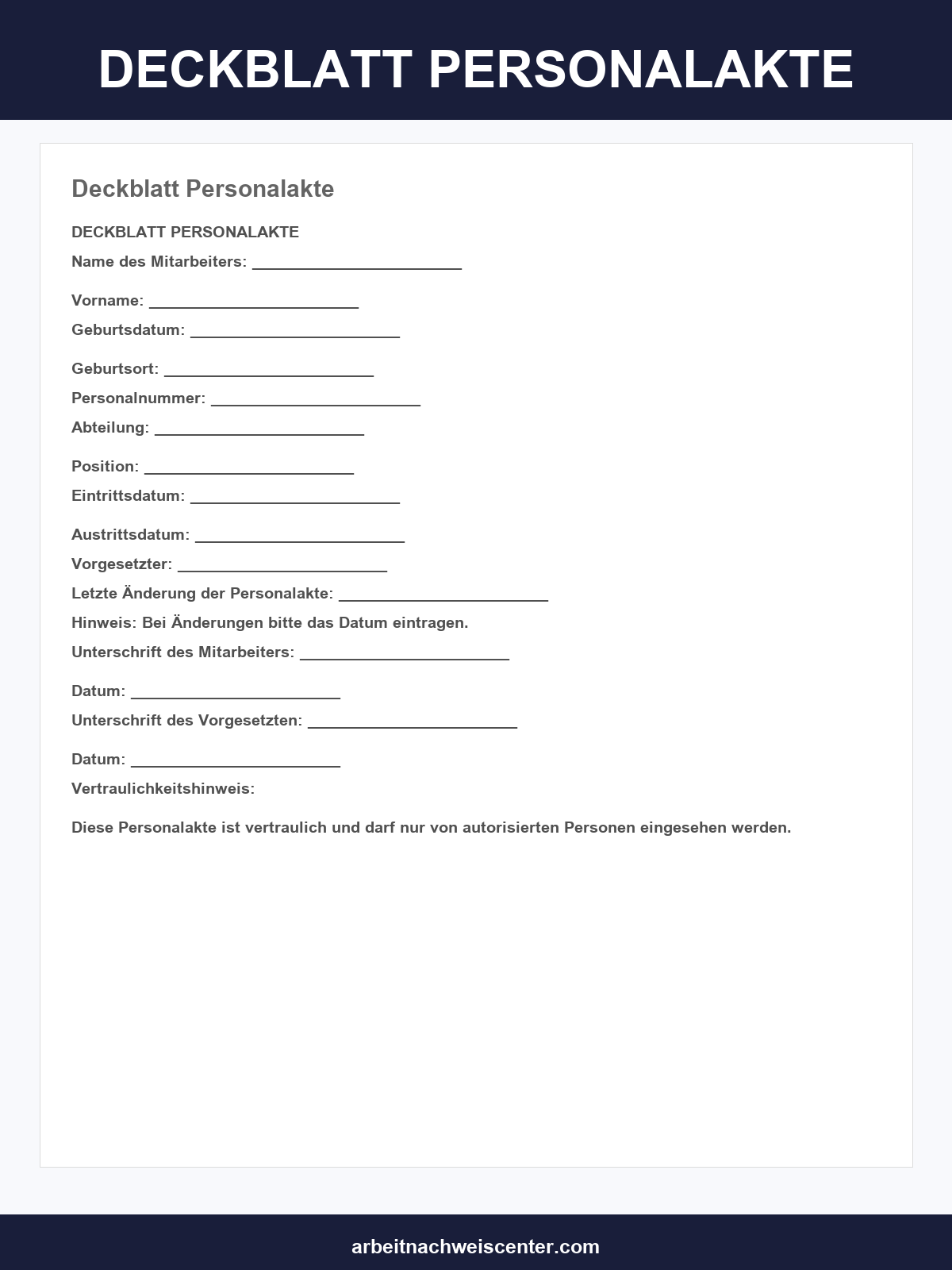 Deckblatt Personalakte Muster