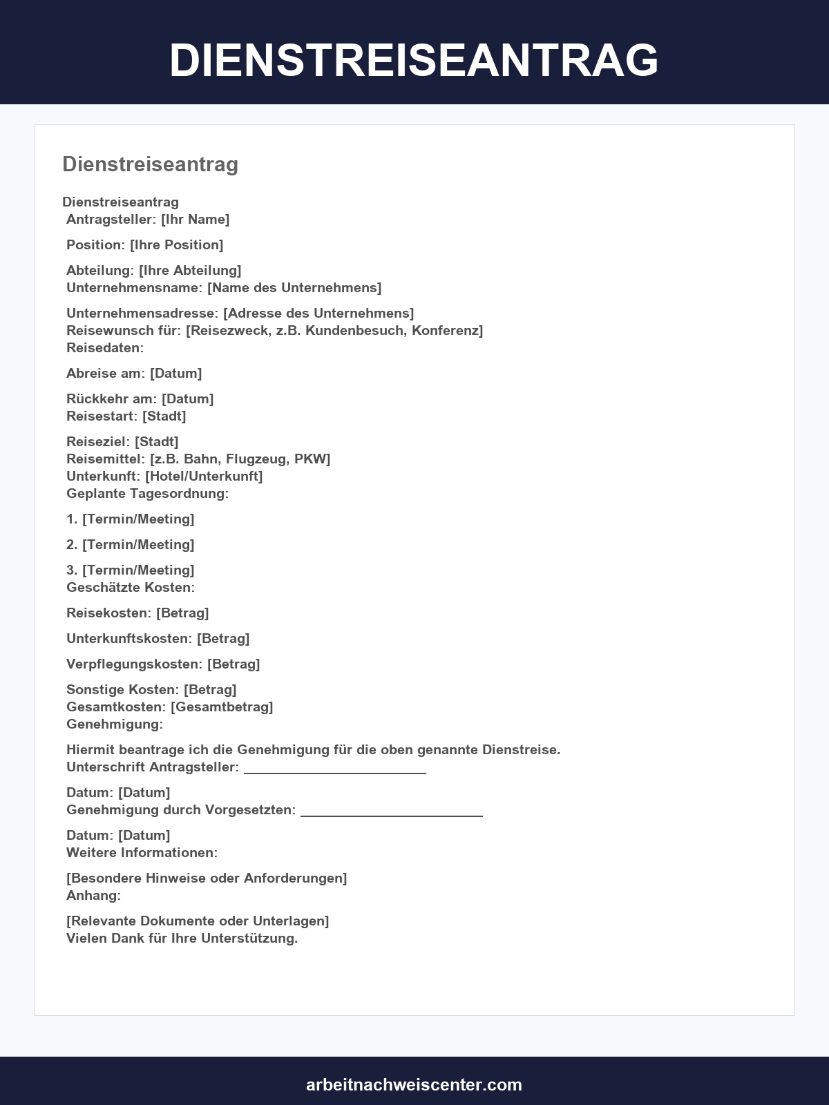Dienstreiseantrag Vorlage