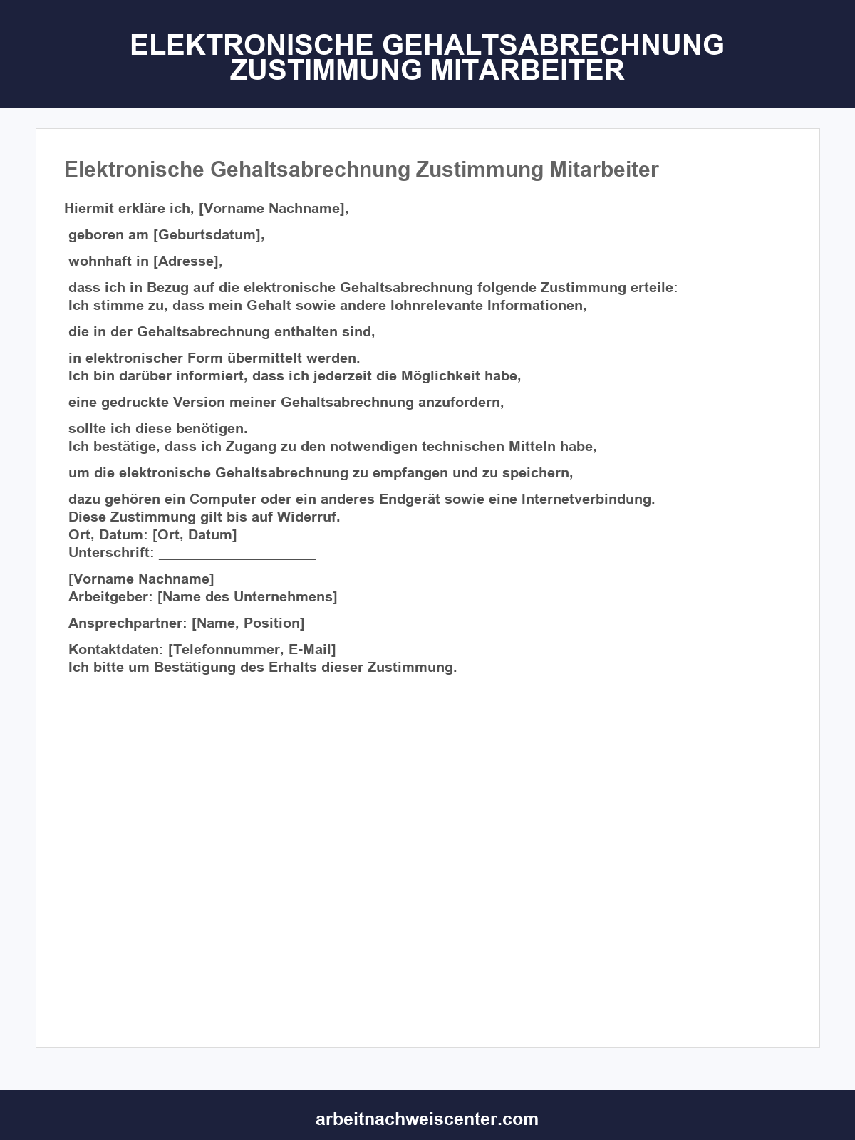 Elektronische Gehaltsabrechnung Zustimmung Mitarbeiter Muster