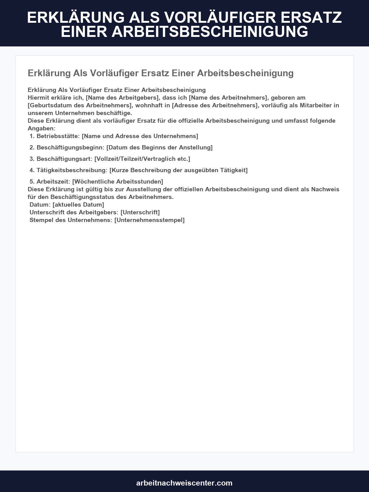 Erklärung Als Vorläufiger Ersatz Einer Arbeitsbescheinigung