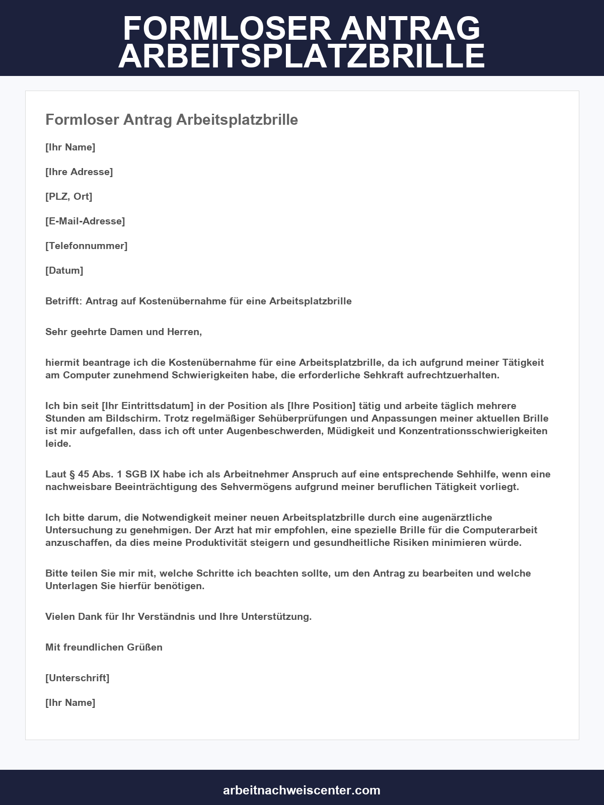 Formloser Antrag Arbeitsplatzbrille