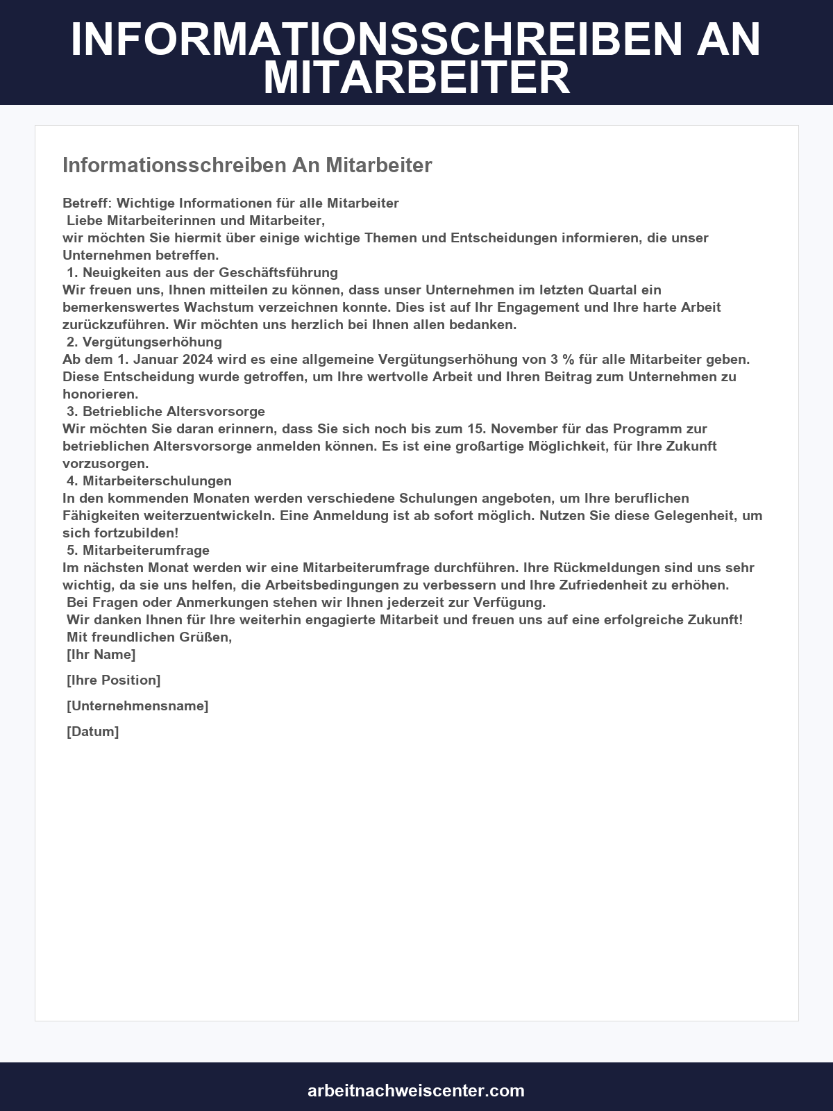 Informationsschreiben An Mitarbeiter Muster