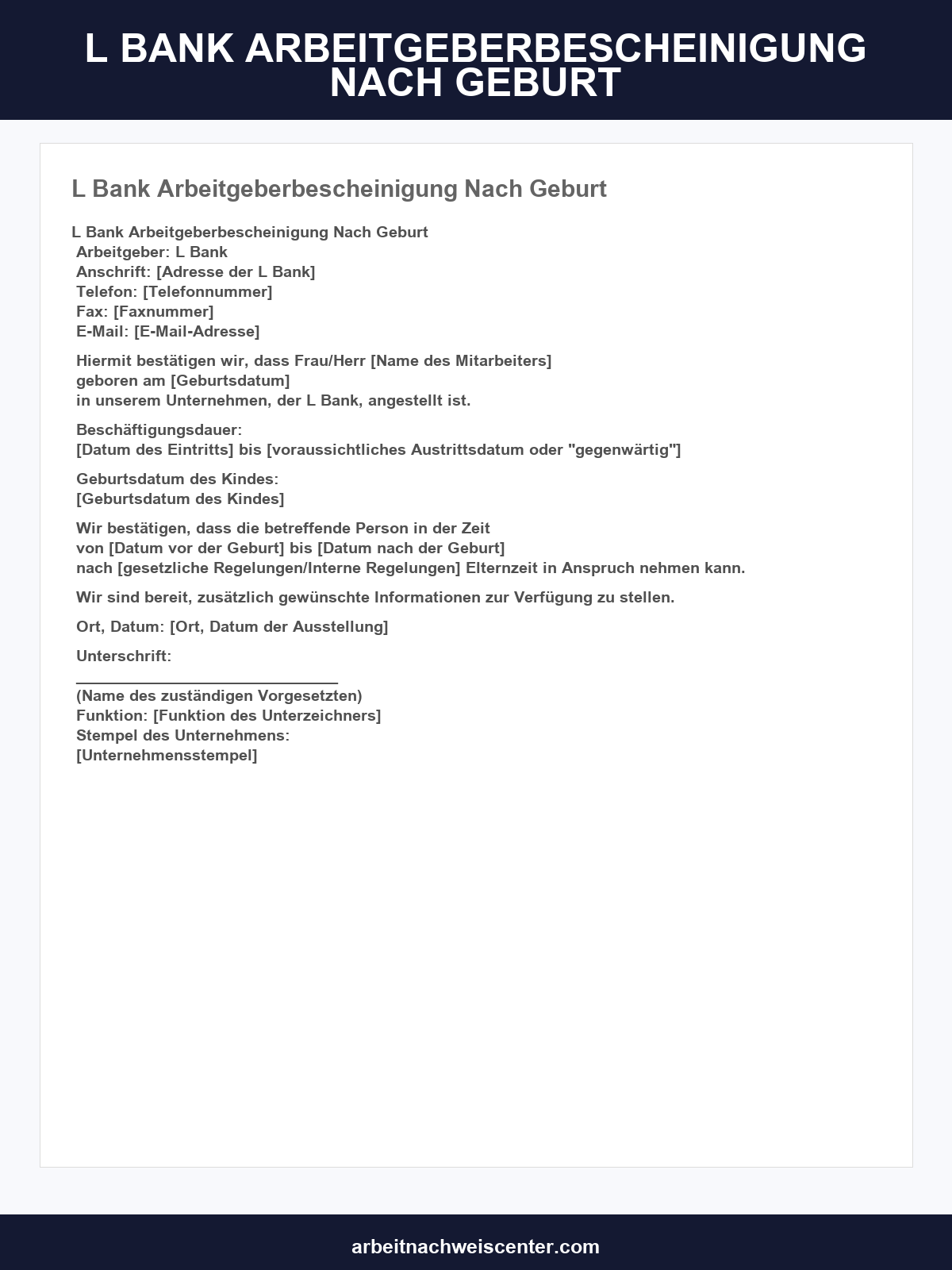 L-Bank Arbeitgeberbescheinigung Nach Geburt Zum Ausfüllen