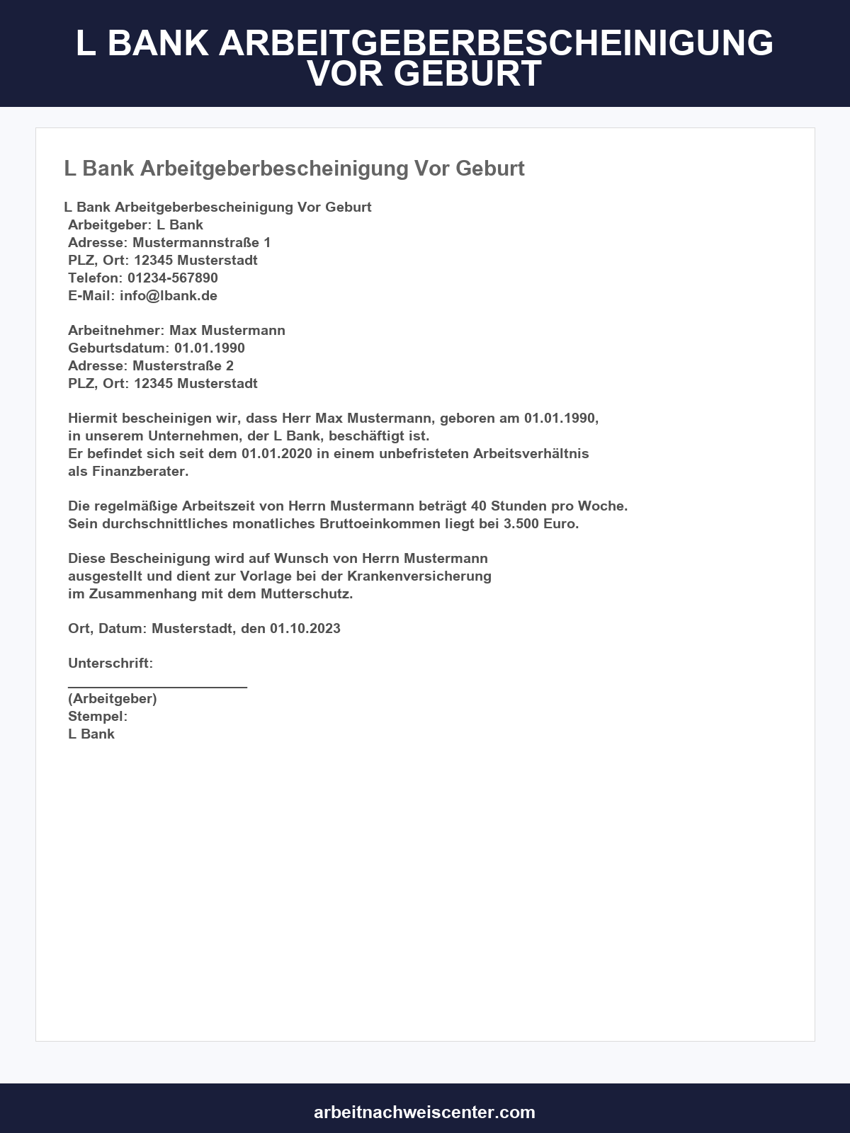 L-Bank Arbeitgeberbescheinigung Vor Geburt Zum Ausfüllen