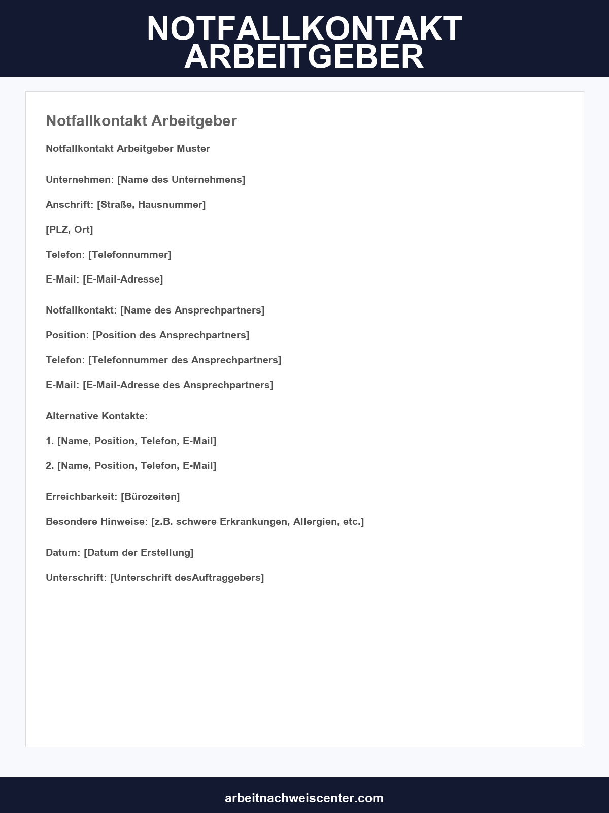 Notfallkontakt Arbeitgeber Muster