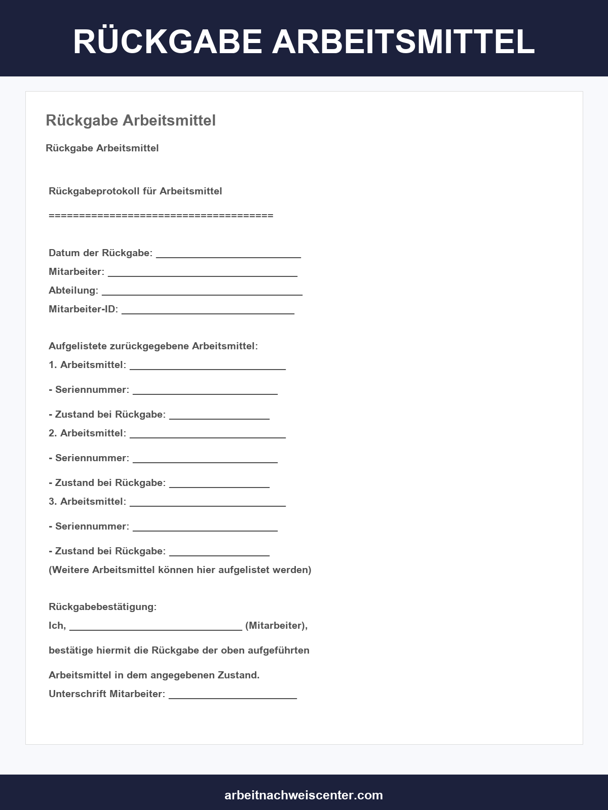 Rückgabe Arbeitsmittel Vorlage