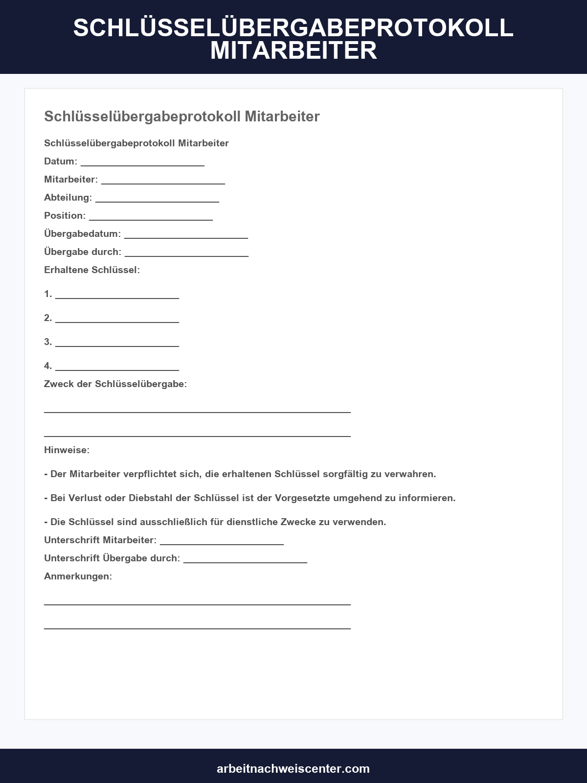 Schlüsselübergabeprotokoll Mitarbeiter