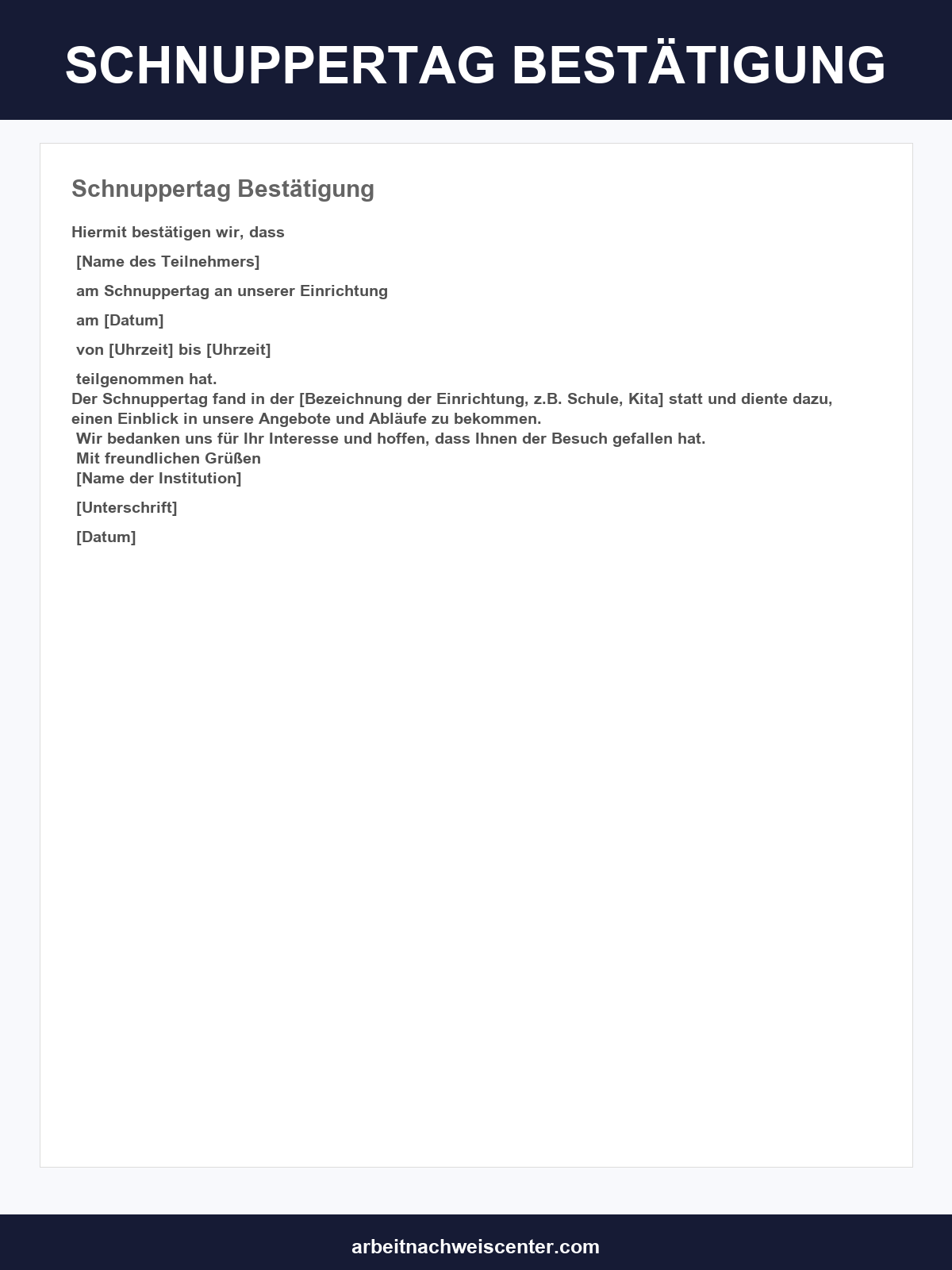 Schnuppertag Bestätigung Vorlage