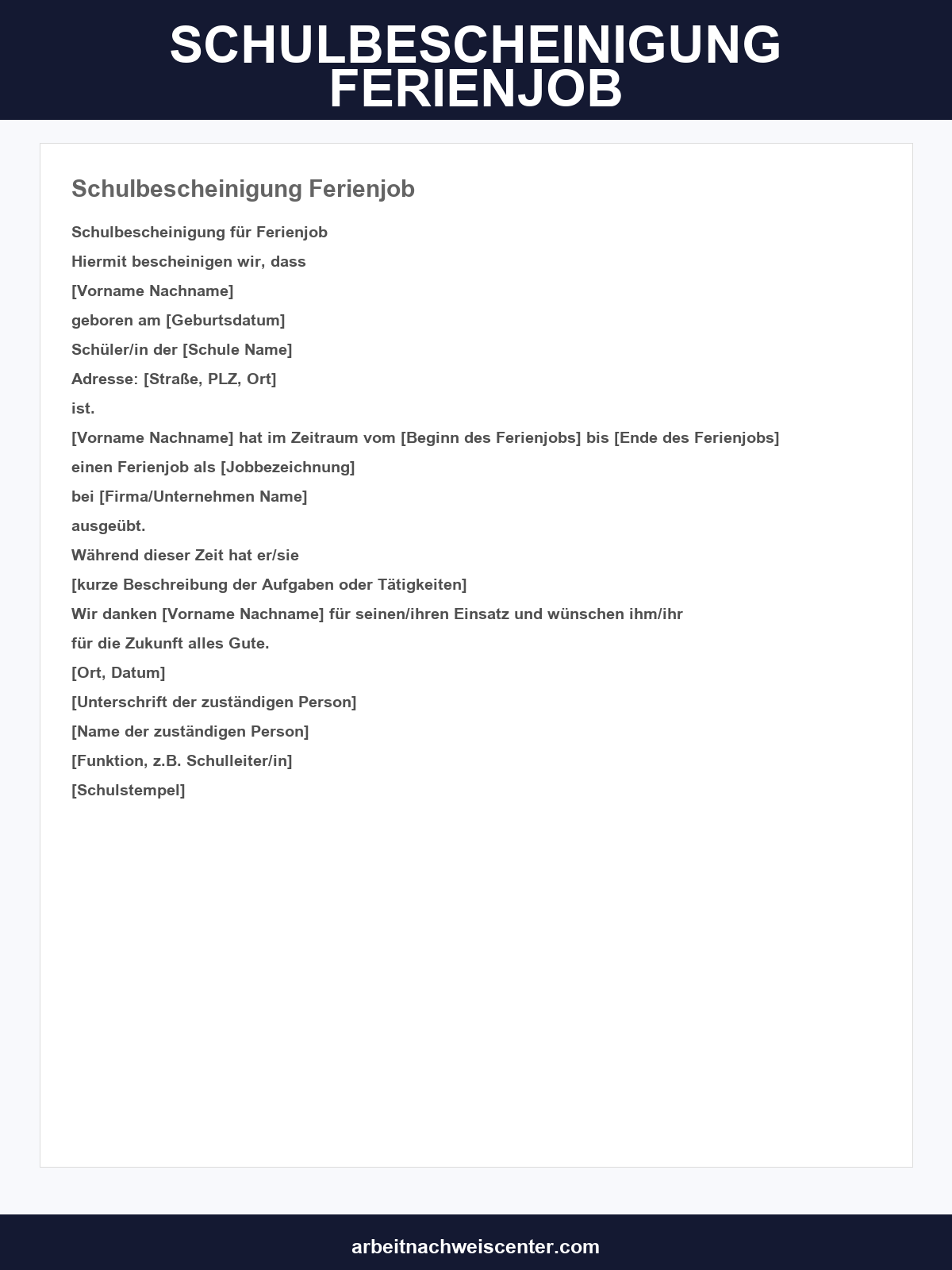 Schulbescheinigung Ferienjob