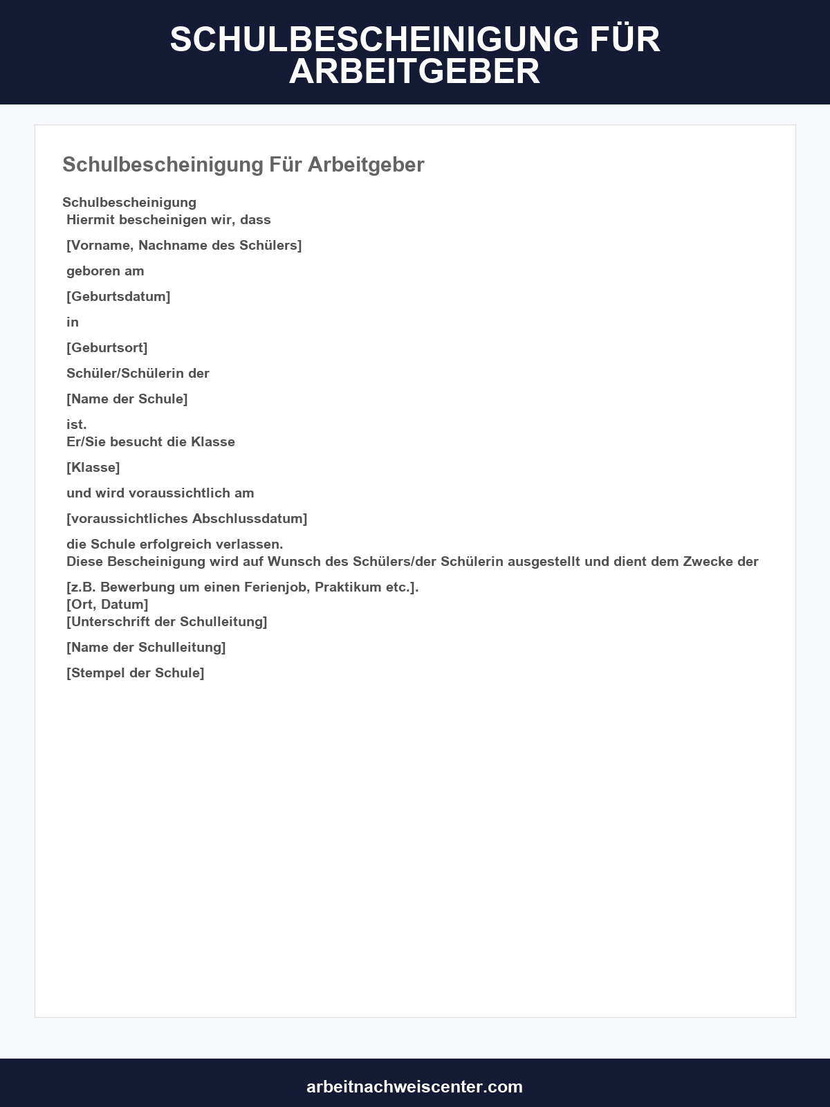 Schulbescheinigung Für Arbeitgeber