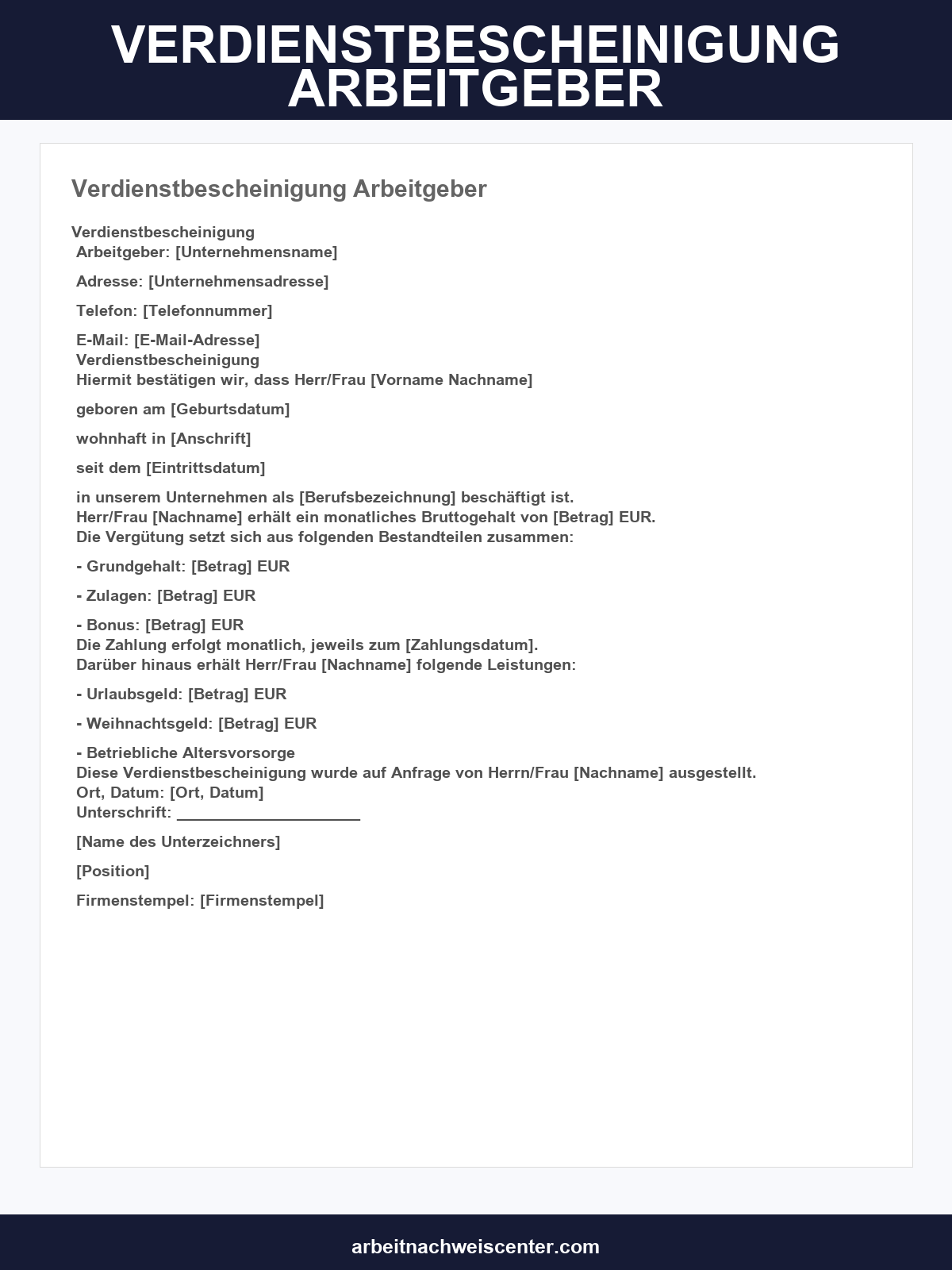 Verdienstbescheinigung Arbeitgeber Vorlage