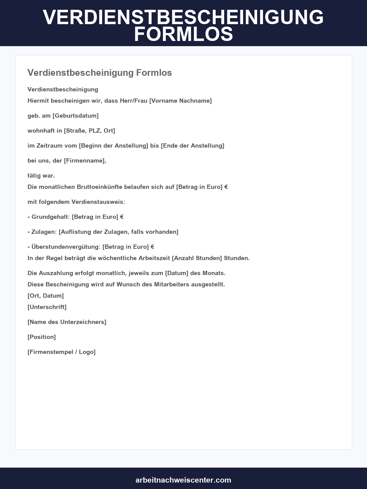 Verdienstbescheinigung Muster Formlos