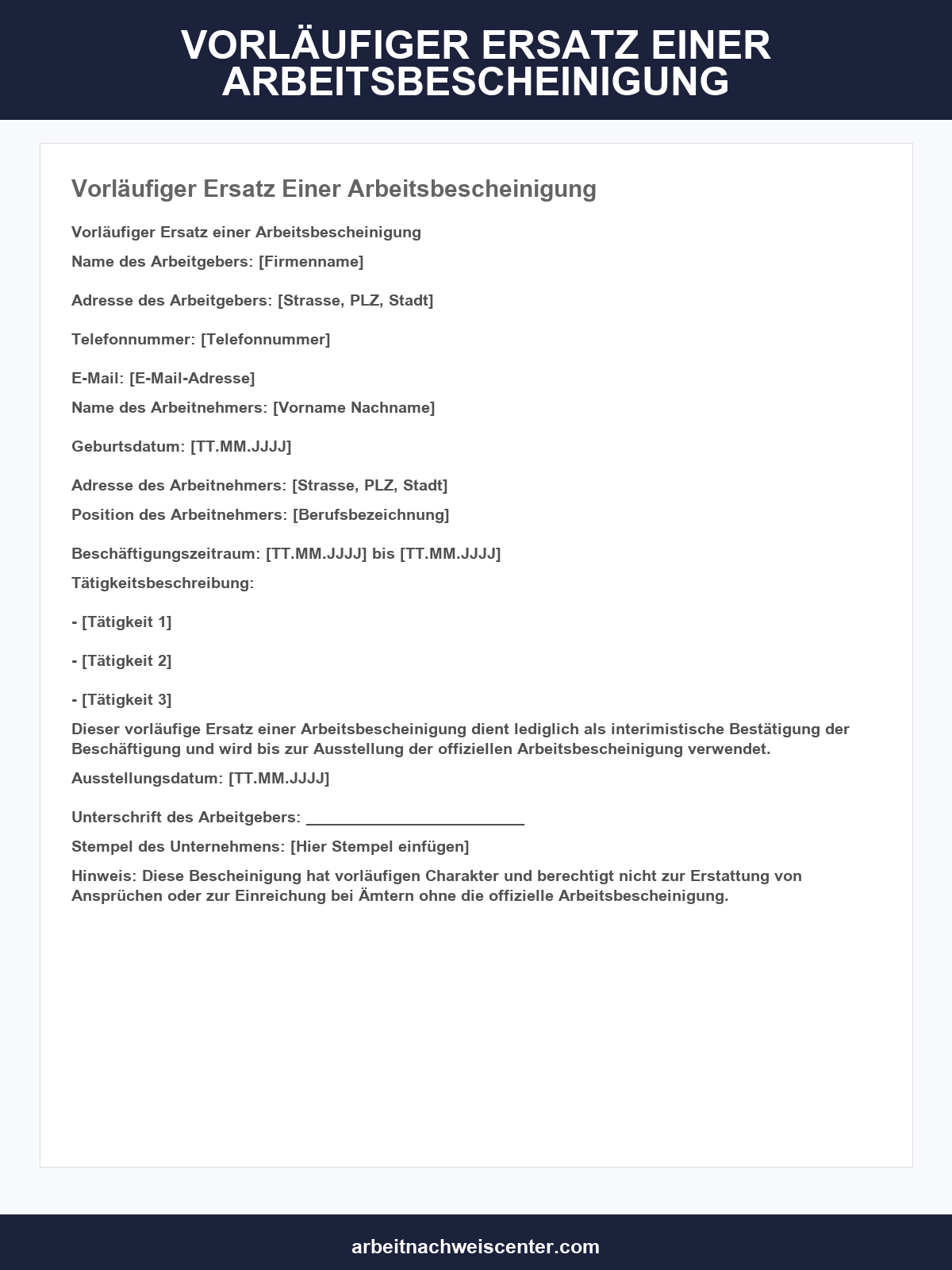 Vorläufiger Ersatz Einer Arbeitsbescheinigung