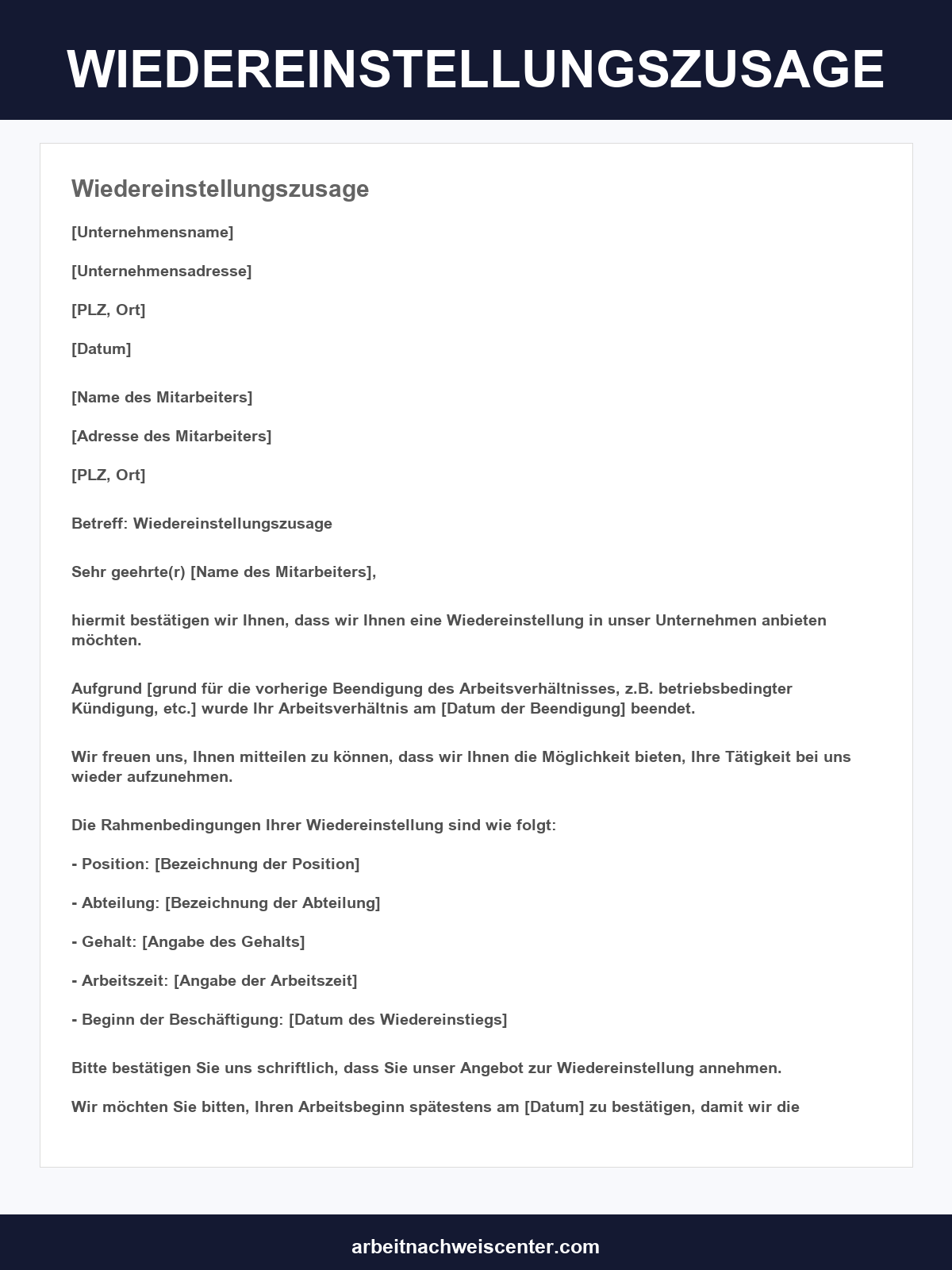 Wiedereinstellungszusage Muster